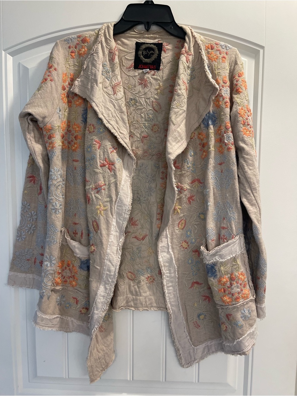 Johnny Was Biya Floral Embroidered Short Cardigan Sweater Open Front Size Small